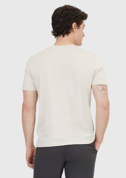 Beiges, schlichtes T-Shirt mit Rundhalsausschnitt aus 100 % Baumwolle