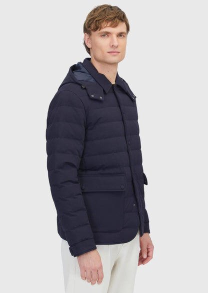 Marineblauer, regulär geschnittener Kapuzenmantel aus Webstoff