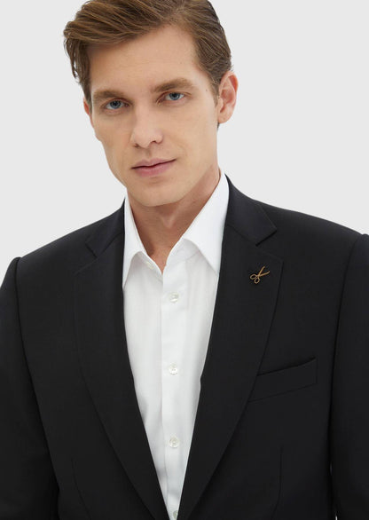 Schlichter, dünner und langer Slim-Fit-Anzug aus 100 % Wolle