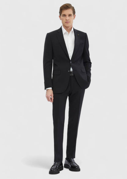 Schlichter, dünner und langer Slim-Fit-Anzug aus 100 % Wolle