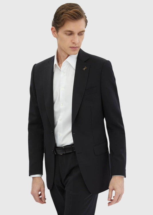 Schlichter, dünner und langer Slim-Fit-Anzug aus 100 % Wolle