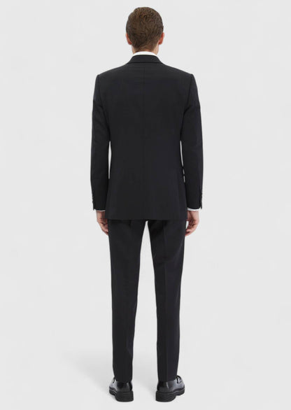 Schlichter, dünner und langer Slim-Fit-Anzug aus 100 % Wolle
