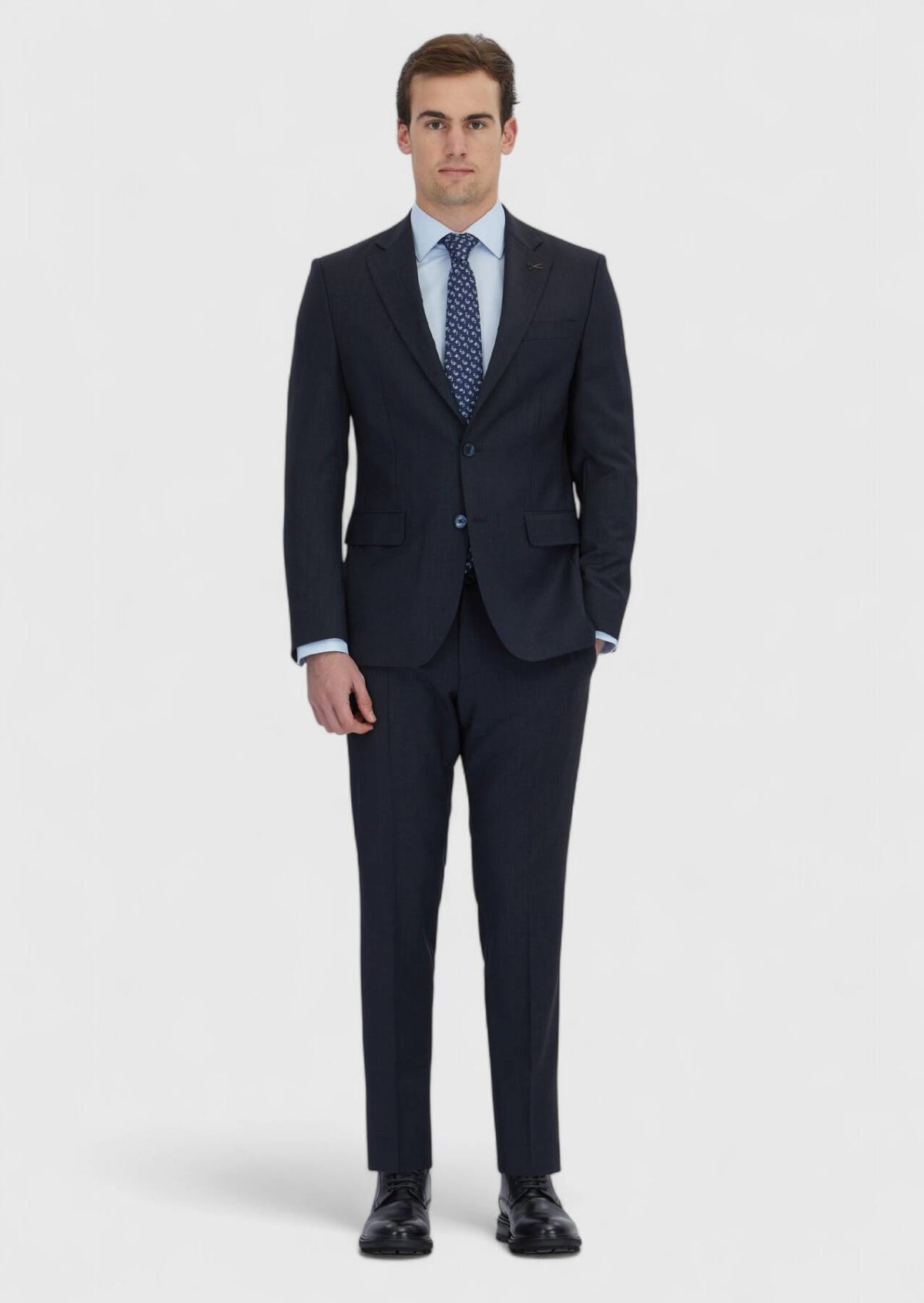 Marineblauer Micro Modern Fit Anzug aus Wollmischung