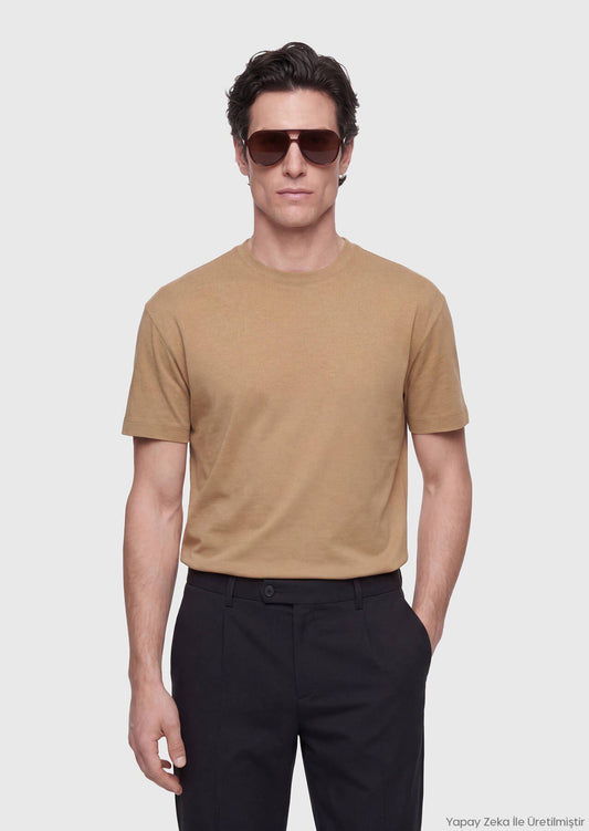 Olivenfarbiges Rundhals T-Shirt 100% Baumwolle
