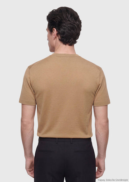 Olivenfarbiges Rundhals T-Shirt 100% Baumwolle