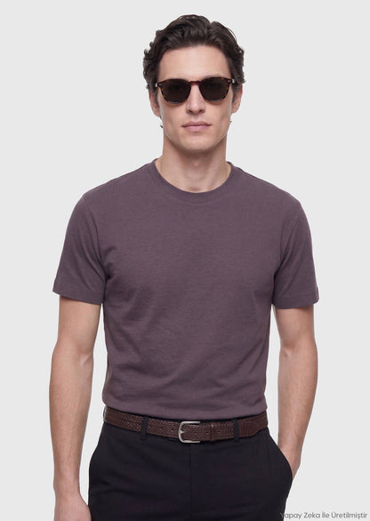 Dunkelpflaume Unifarben Rundhals T-Shirt 100% Baumwolle