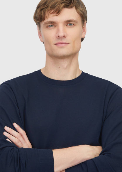 Marineblaues, schlichtes Sweatshirt mit Rundhalsausschnitt
