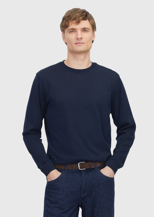 Marineblaues, schlichtes Sweatshirt mit Rundhalsausschnitt