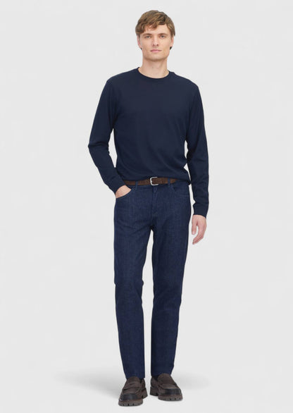 Marineblaues, schlichtes Sweatshirt mit Rundhalsausschnitt
