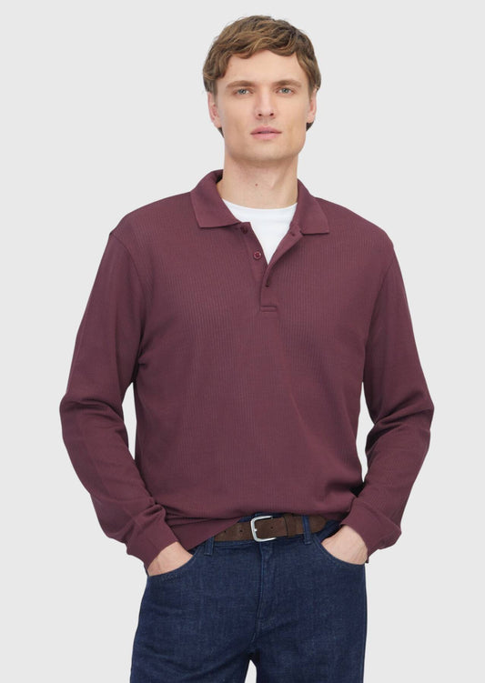 Burgunderfarbenes Polo-Neck-Jacquard-Sweatshirt