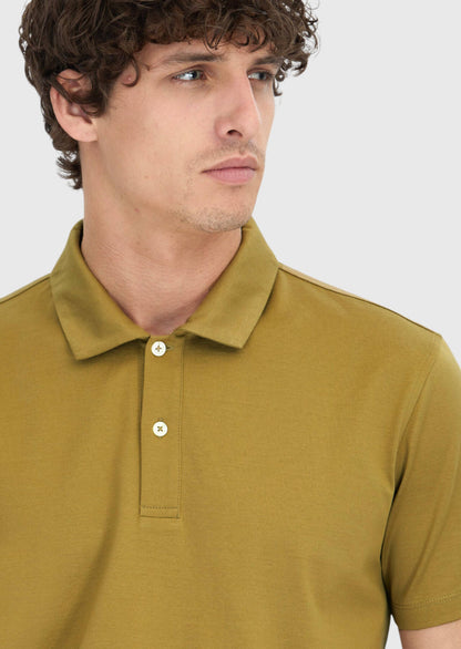 Olivgrünes, einfarbiges Polo-Shirt aus 100 % Baumwolle