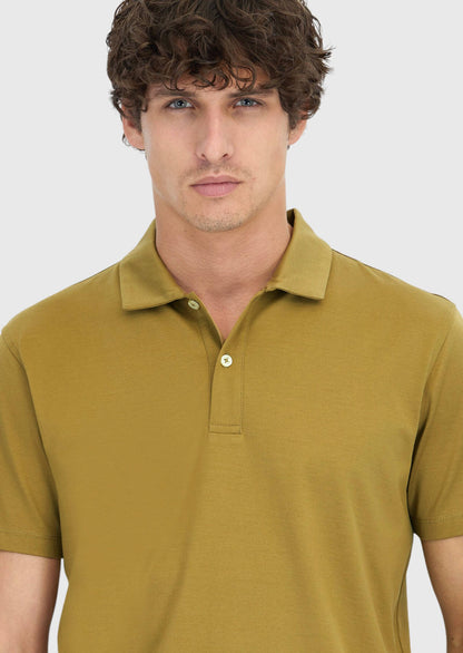 Olivgrünes, einfarbiges Polo-Shirt aus 100 % Baumwolle