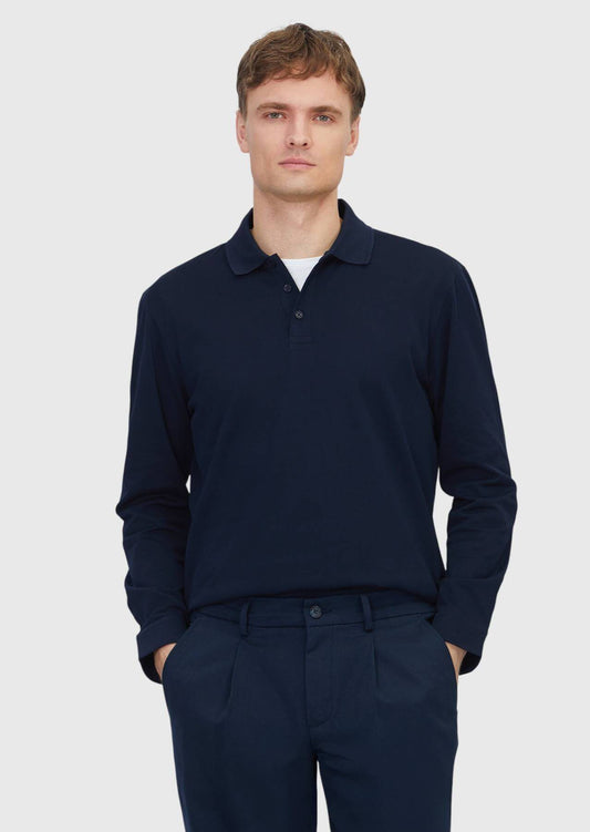 Marineblaues, einfarbiges Polo-Shirt aus 100 % Baumwolle