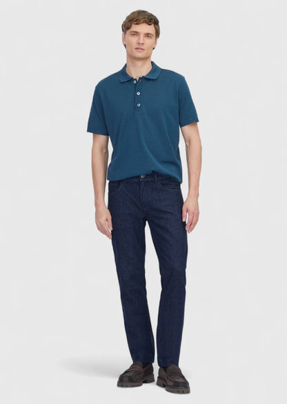 Petrolblaues, einfarbiges Polo-Shirt aus 100 % Baumwolle