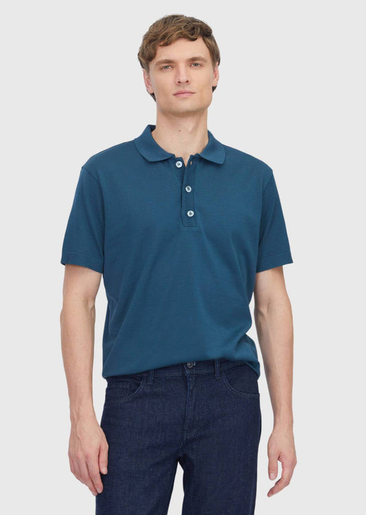 Petrolblaues, einfarbiges Polo-Shirt aus 100 % Baumwolle