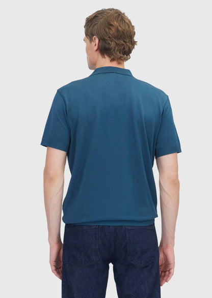 Petrolblaues, einfarbiges Polo-Shirt aus 100 % Baumwolle
