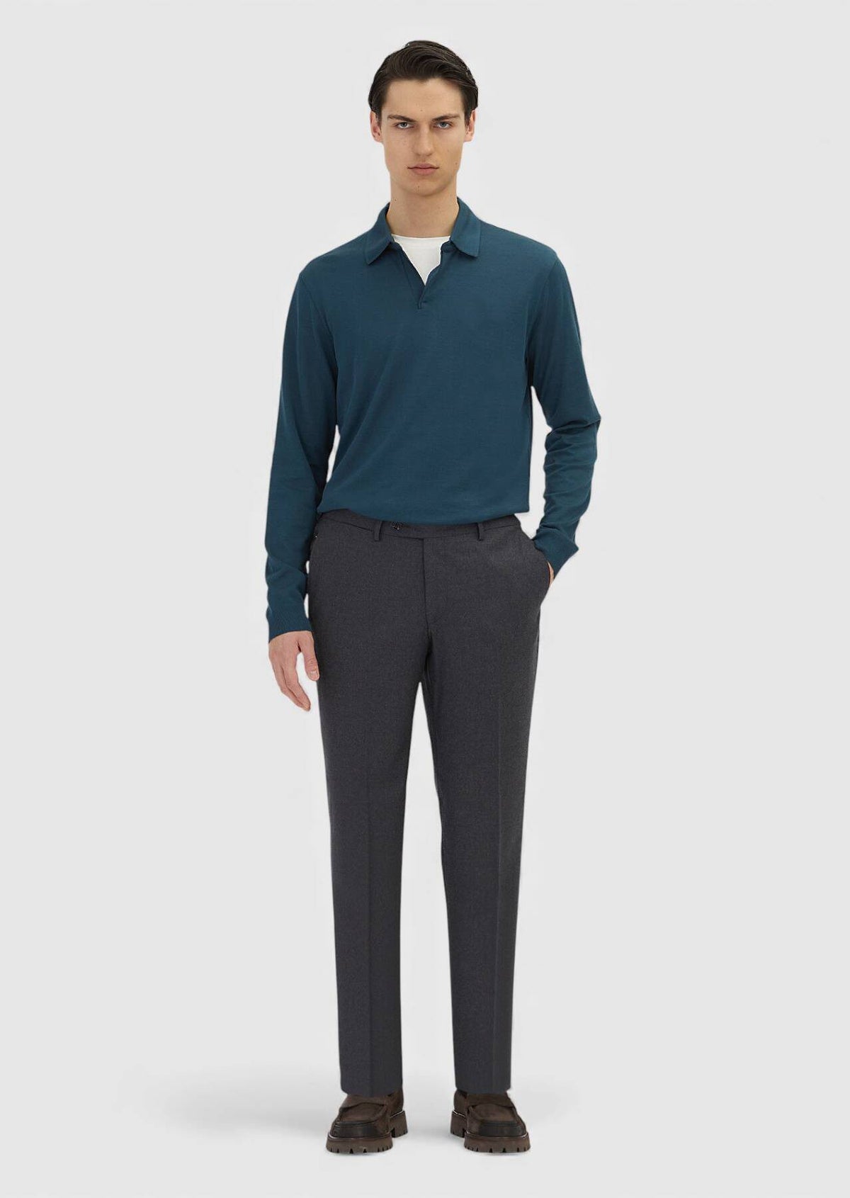 Petrolblaues Polo-Sweatshirt, schlicht