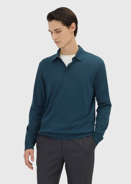 Petrolblaues Polo-Sweatshirt, schlicht