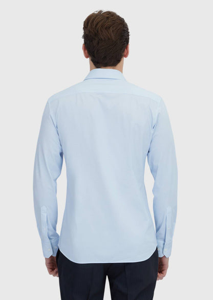 Hellblaues, bedrucktes Strickhemd in regulärer Passform aus klassischem Baumwollmischgewebe
