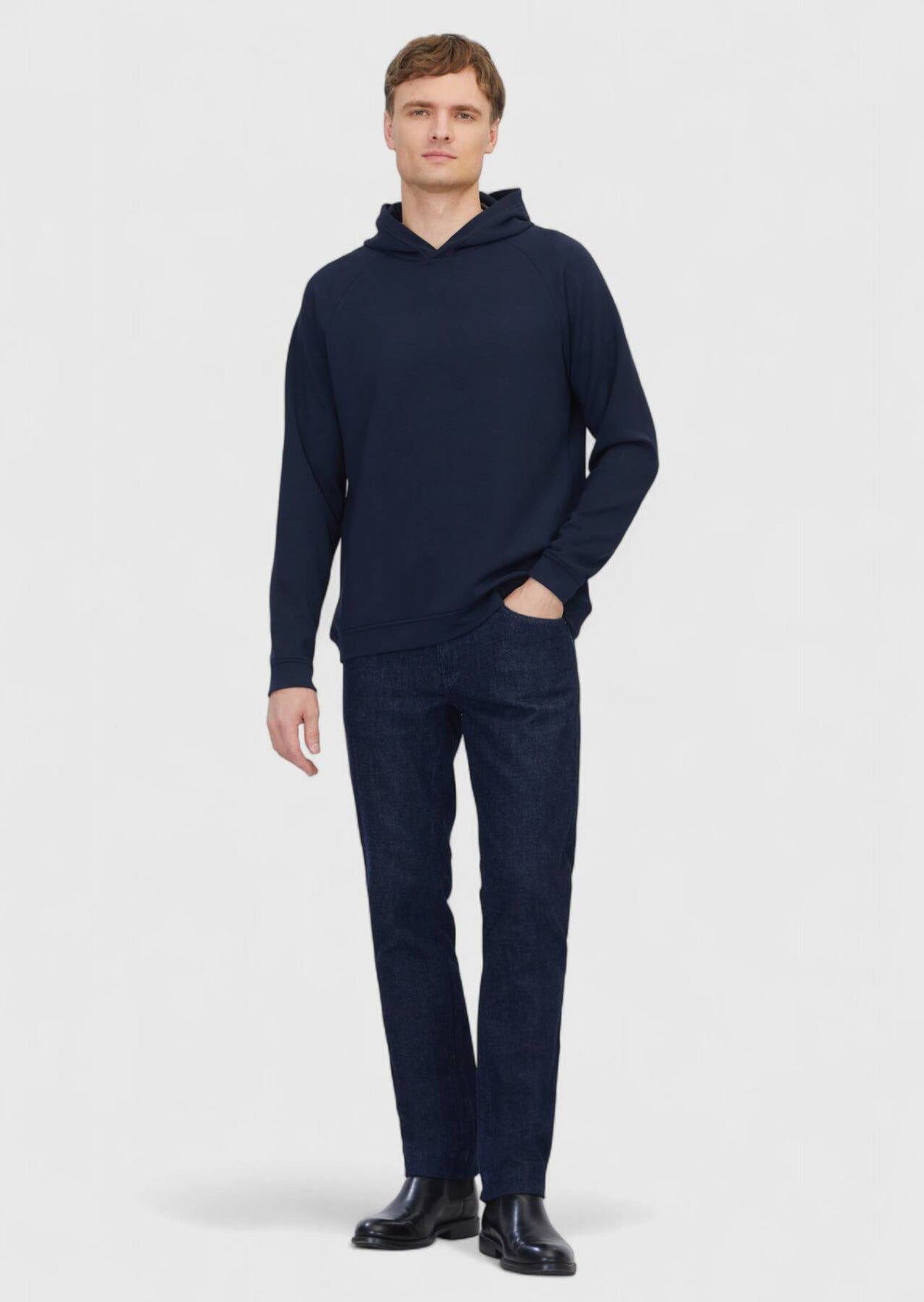 Marineblauer Kapuzenpullover, schlicht