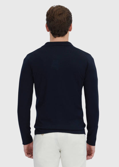 Marineblaue Strickjacke mit Rollkragen aus Wollmischung