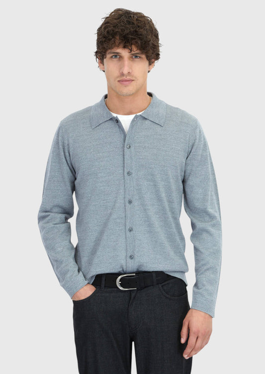 Graue Strickjacke mit Rollkragen aus Wollmischung