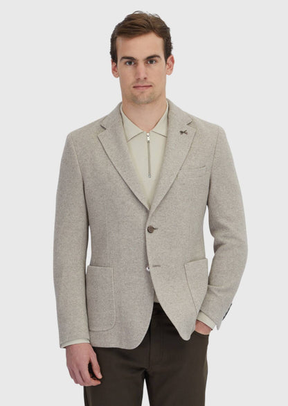 Dunkelbeige, einfarbige Jacke aus Wollmischgewebe