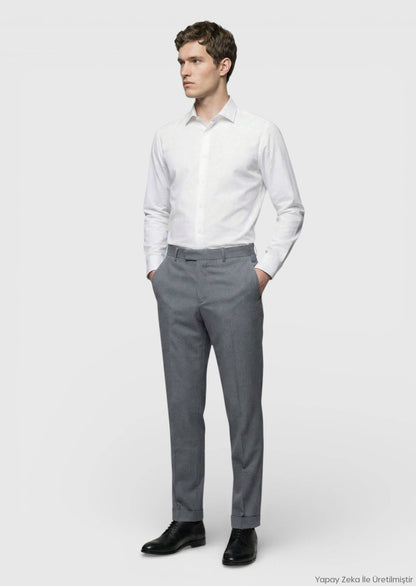 Grau Gewebte Regular Fit Casual 100% Wolle Hose