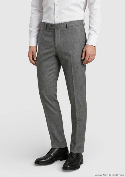 Grau Gewebte Regular Fit Casual 100% Wolle Hose