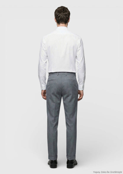 Grau Gewebte Regular Fit Casual 100% Wolle Hose