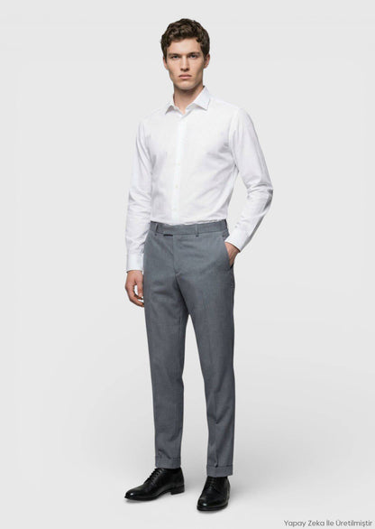 Grau Gewebte Regular Fit Casual 100% Wolle Hose