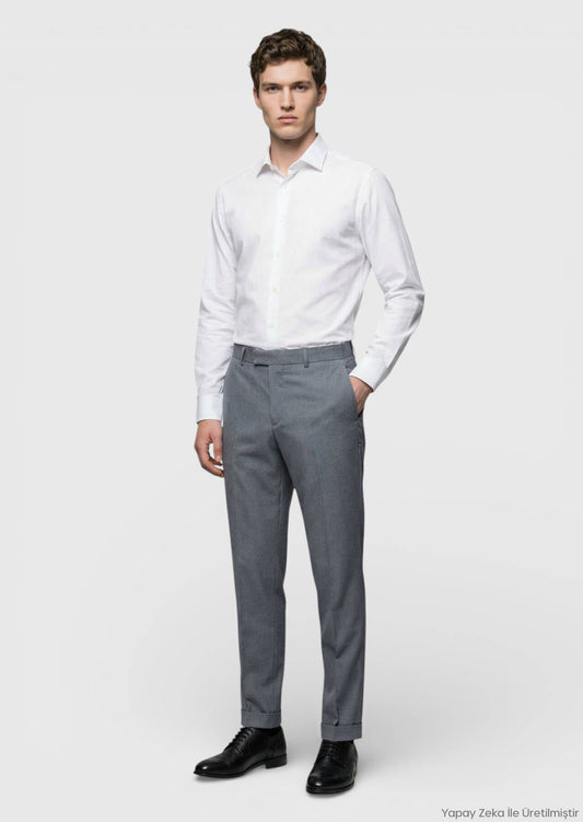 Grau Gewebte Regular Fit Casual 100% Wolle Hose