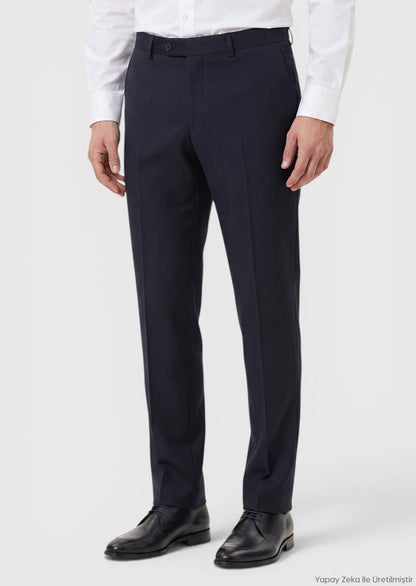 Marineblaue Webung Regular Fit Wollhose