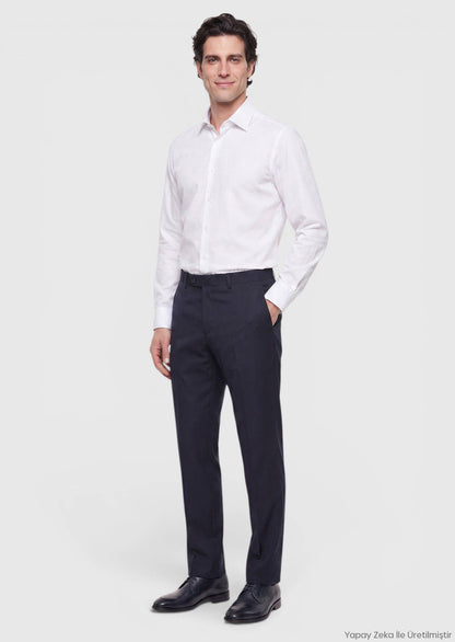 Marineblaue Webung Regular Fit Wollhose