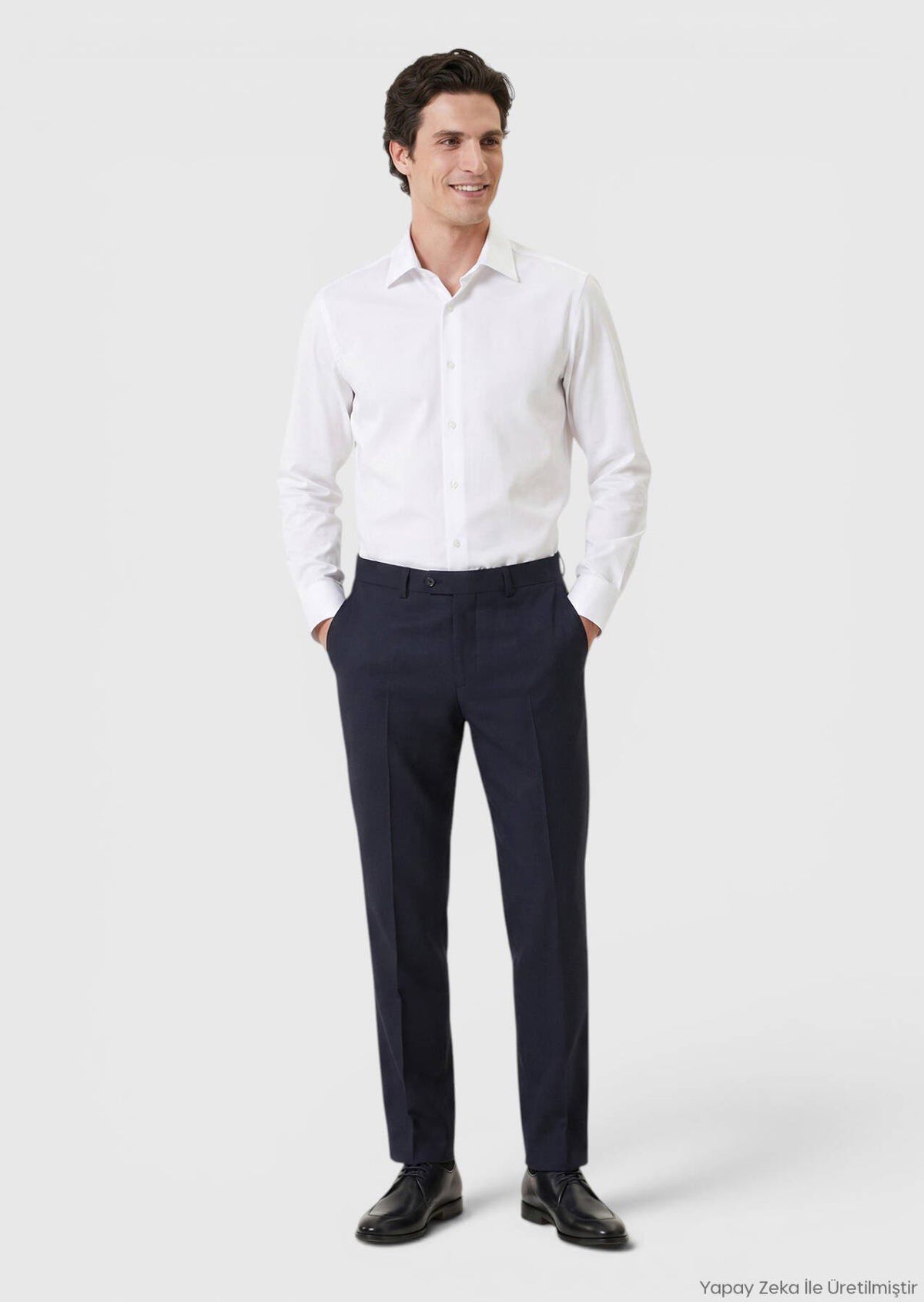 Marineblaue Webung Regular Fit Wollhose