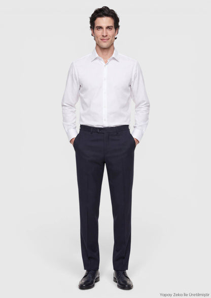 Marineblaue Webung Regular Fit Wollhose