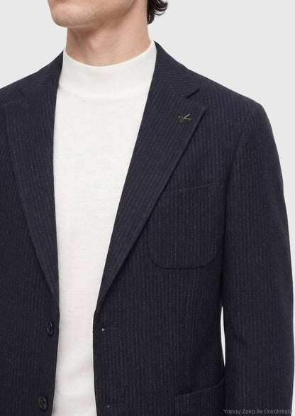 Marineblaues Hemd Schulter Slim Fit Wolljacke