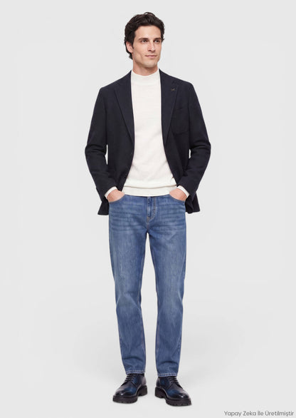 Marineblaues Hemd Schulter Slim Fit Wolljacke
