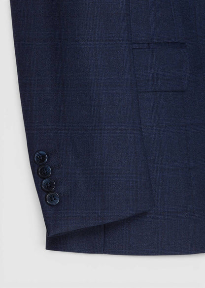 Marineblau Karierter Zeroweight Anzug 100% Wolle