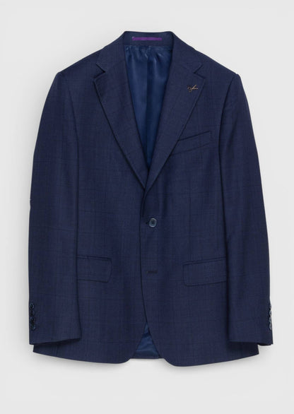 Marineblau Karierter Zeroweight Anzug 100% Wolle