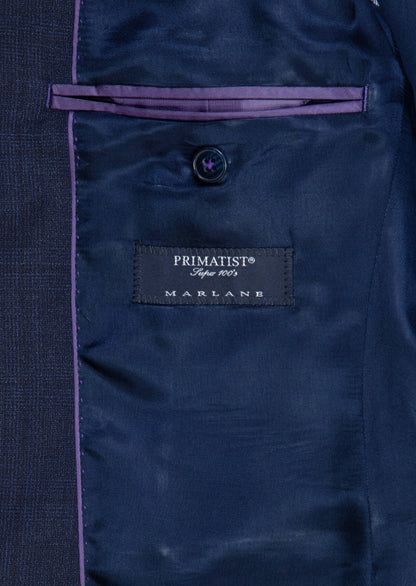 Marineblau Karierter Zeroweight Anzug 100% Wolle