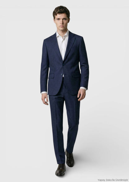 Marineblau Karierter Zeroweight Anzug 100% Wolle