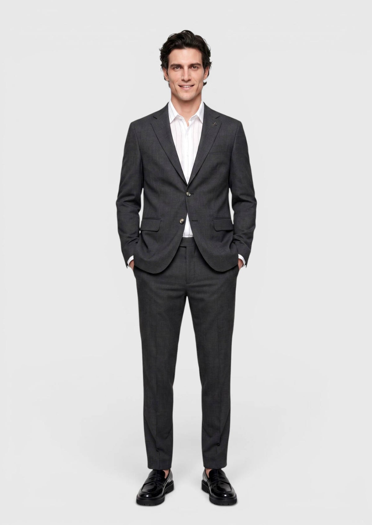 Anzug aus 100 % Wolle, kariert in der Farbe Hard Coal, Zeroweight Slim Fit