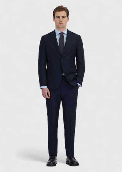 Marineblauer, gemusterter Zeroweight Slim Fit Anzug aus 100 % Wolle