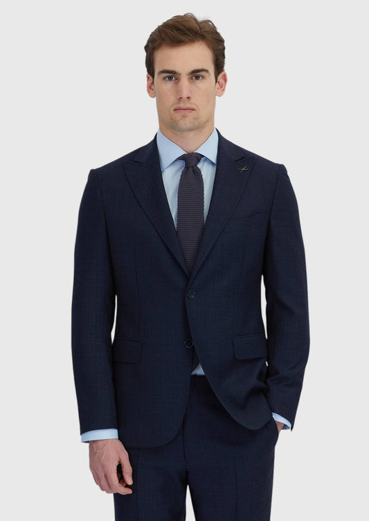 Marineblauer, gemusterter Zeroweight Slim Fit Anzug aus 100 % Wolle