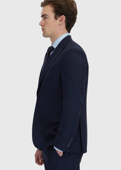 Marineblauer, gemusterter Zeroweight Slim Fit Anzug aus 100 % Wolle