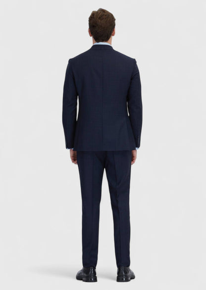 Marineblauer, gemusterter Zeroweight Slim Fit Anzug aus 100 % Wolle
