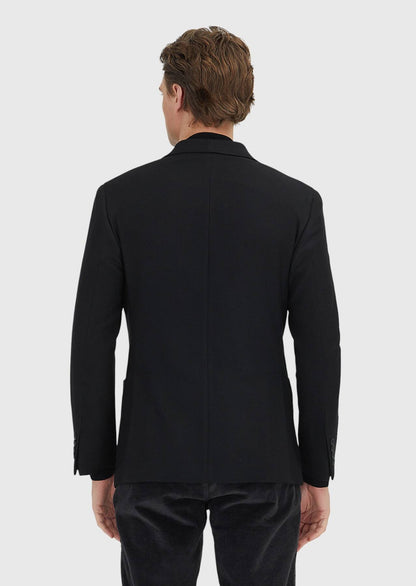 Schwarze, schmal geschnittene Jacke aus Wollmischgewebe mit Hemdkragen