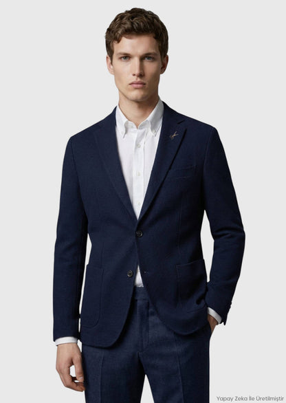 Marineblaue Wollmischjacke