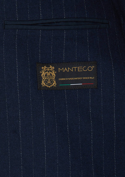 Marineblaue, gestreifte Jacke mit schmaler Passform und Schulterpartie aus Wollmischgewebe